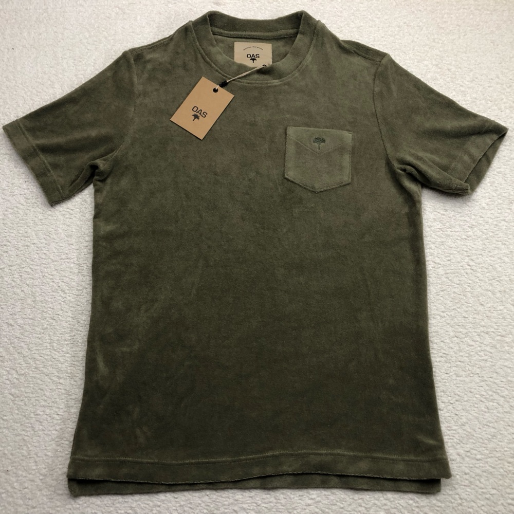 OAS Khaki Terry Tee Crewneck Olive Green 100% Cotton Size XS New with Tags